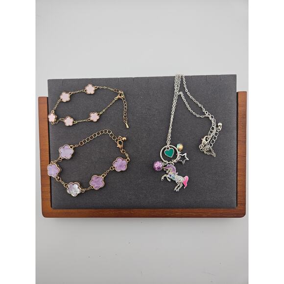 Unicorn Mosaic Charm Necklace & Bracelet Collection Pastel Pink Purple Whimsical - Picture 1 of 5